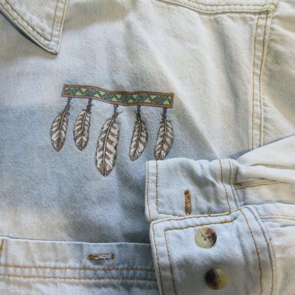 Mens Vtg Native American Wolf Print Denim Button Up Shirt Sz M - Picture 2 of 7